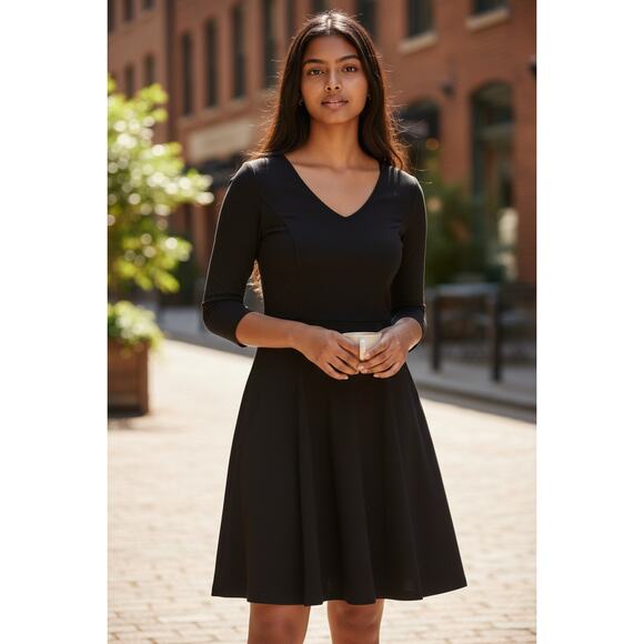 Lark & Ro Black Long Sleeve Fitted Waist Swing Dress Size Medium - Picture 1 of 2